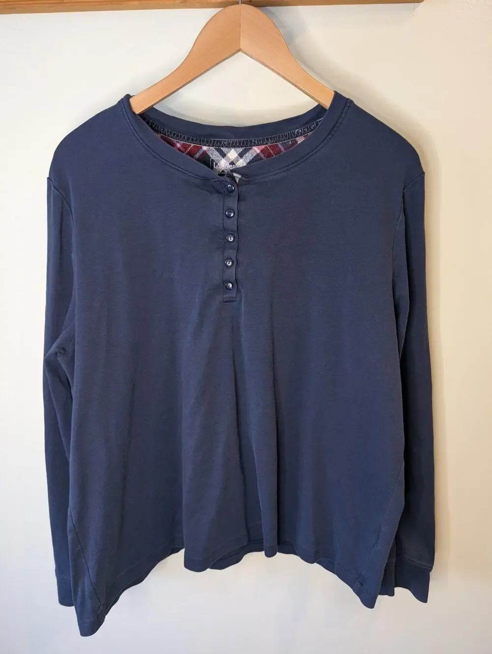 L.L.Bean Womens Navy Blue Flannel Lined Henley Sleep Shirt Pajama Top 2X